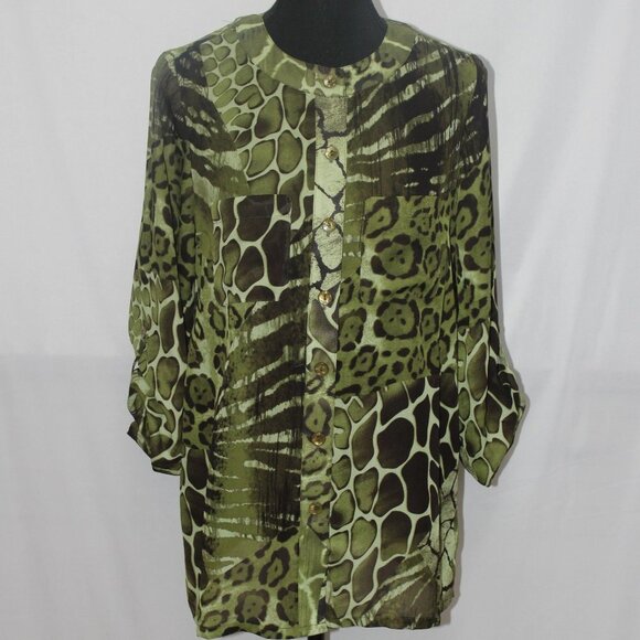 Susan Graver Tops - Susan Graver Olive Green Animal Print Blouse